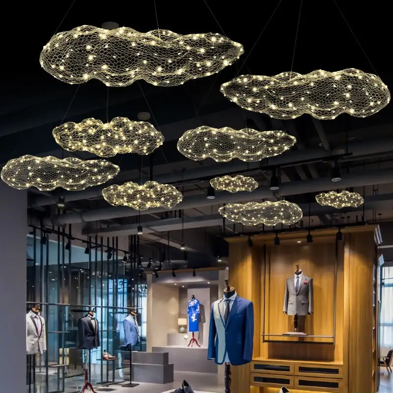 Modern gold mesh cloud pendant lights – dining room led lighting