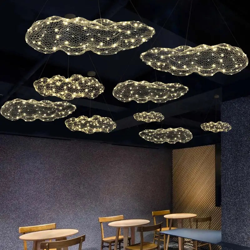 Modern gold mesh cloud pendant lights – dining room led lighting
