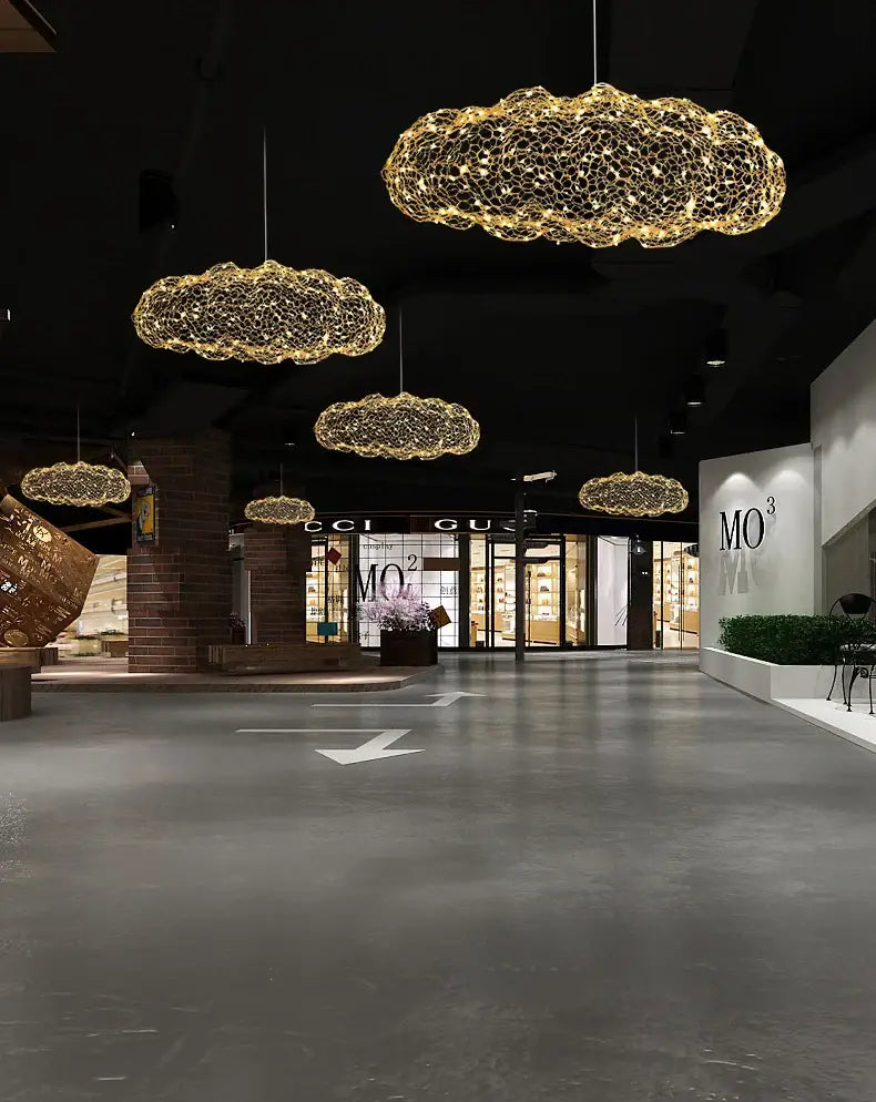 Modern gold mesh cloud pendant lights – dining room led lighting