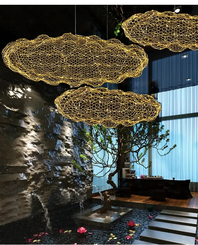 Modern gold mesh cloud pendant lights – dining room led lighting