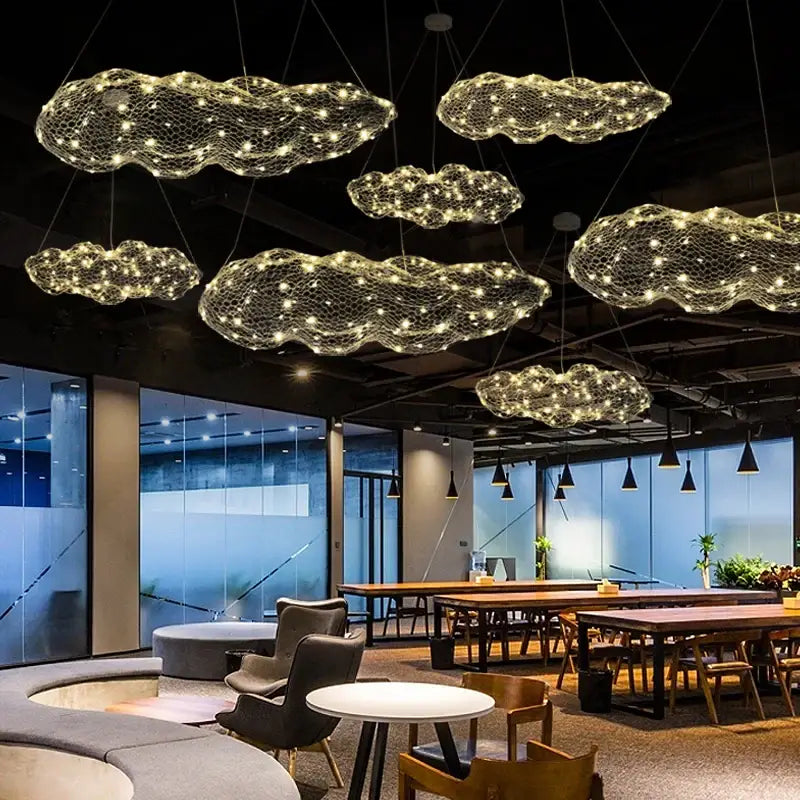 Modern gold mesh cloud pendant lights – dining room led lighting