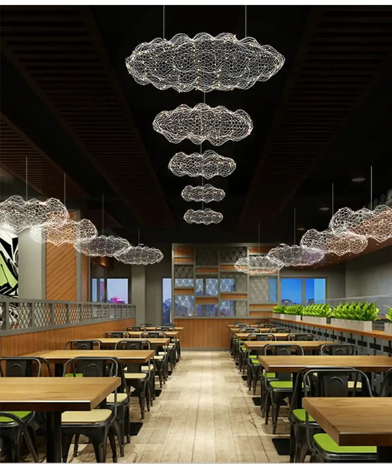 Modern gold mesh cloud pendant lights – dining room led lighting