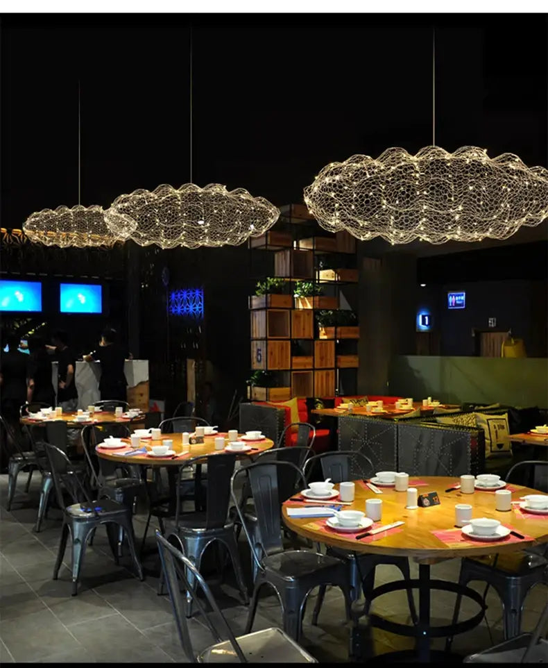 Modern gold mesh cloud pendant lights – dining room led lighting