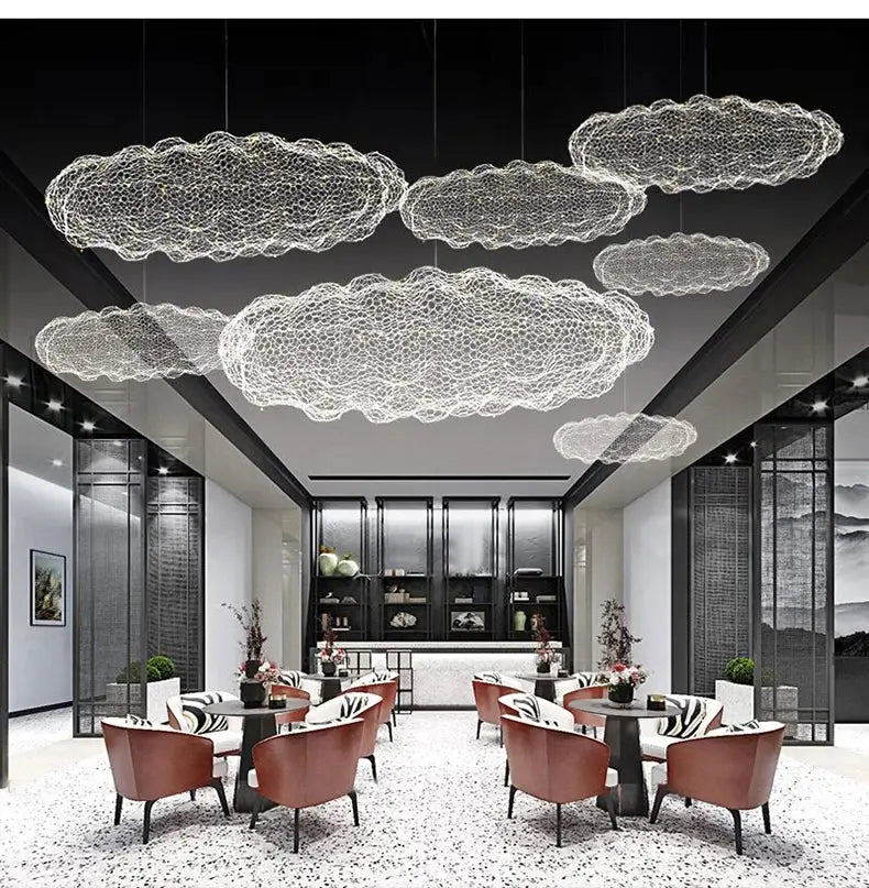 Modern gold mesh cloud pendant lights – dining room led lighting