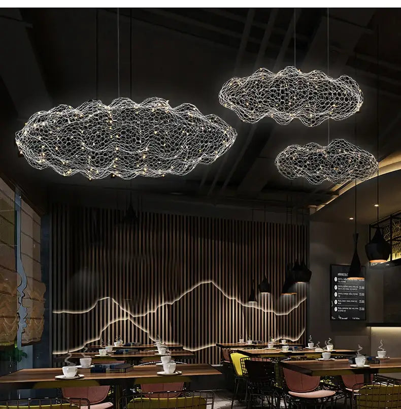 Modern gold mesh cloud pendant lights – dining room led lighting