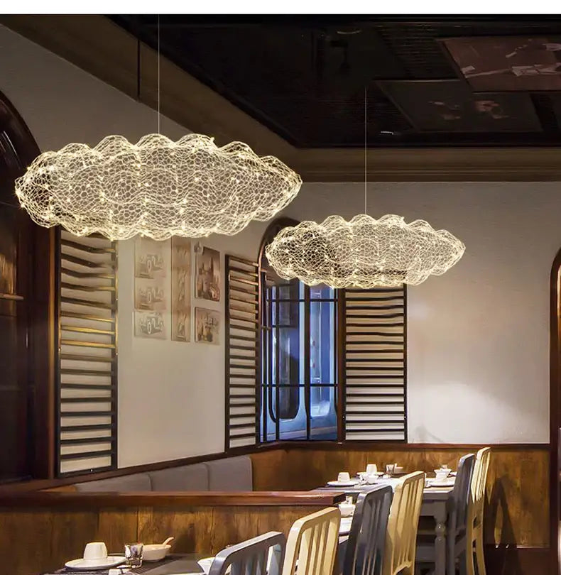 Modern gold mesh cloud pendant lights – dining room led lighting