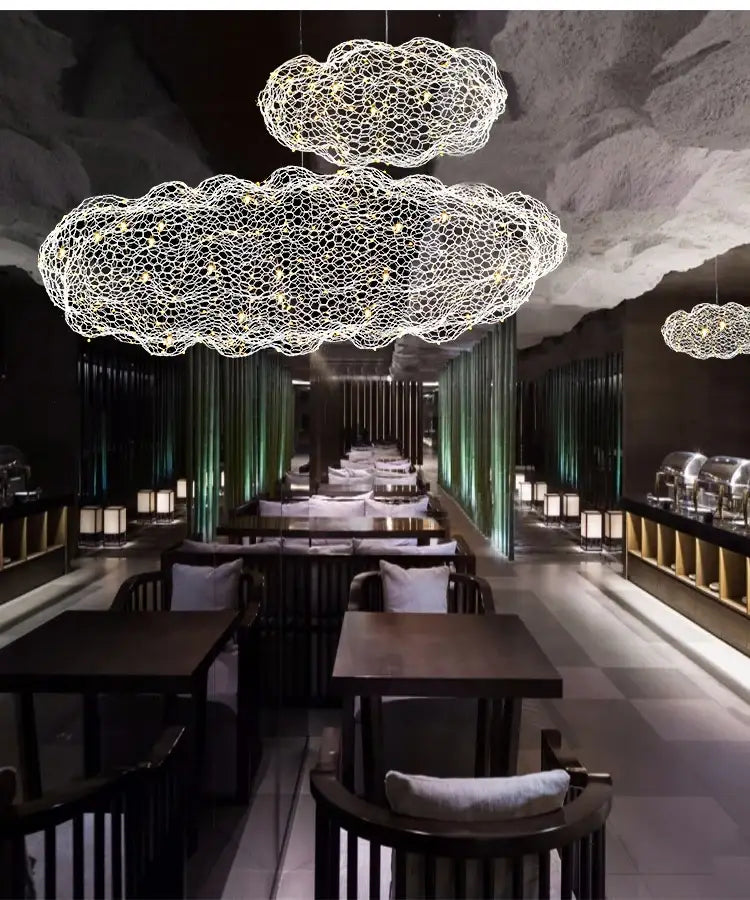 Modern gold mesh cloud pendant lights – dining room led lighting