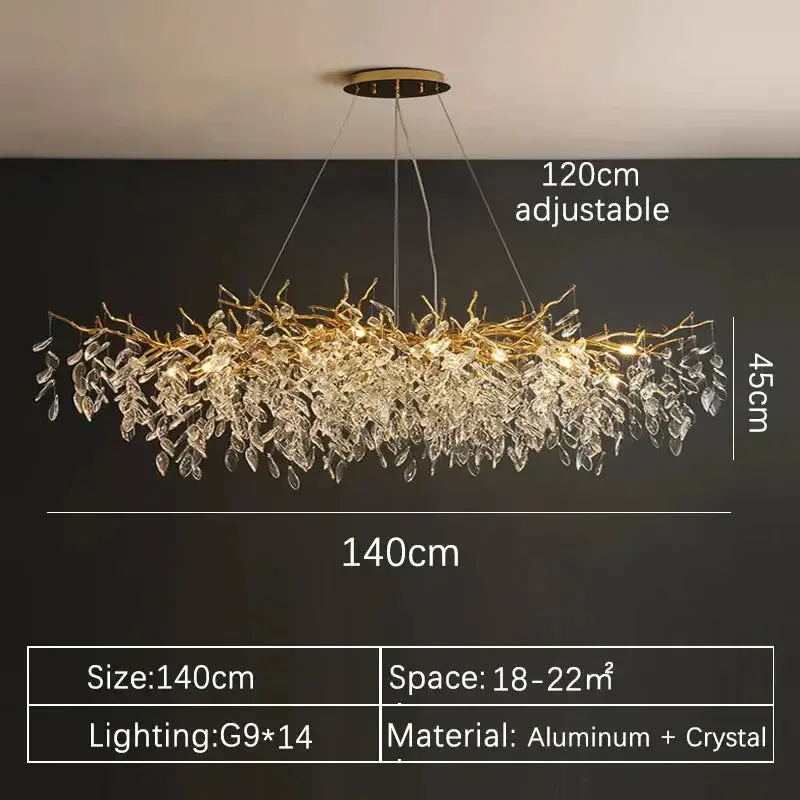 Modern gold crystal led branch chandelier for dining room