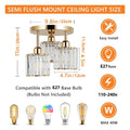 Gold crystal three light semi mount ceiling light bedroom