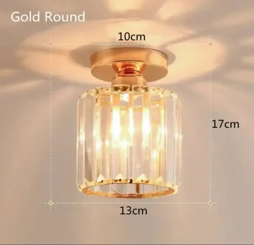Gold crystal three light semi mount ceiling light bedroom