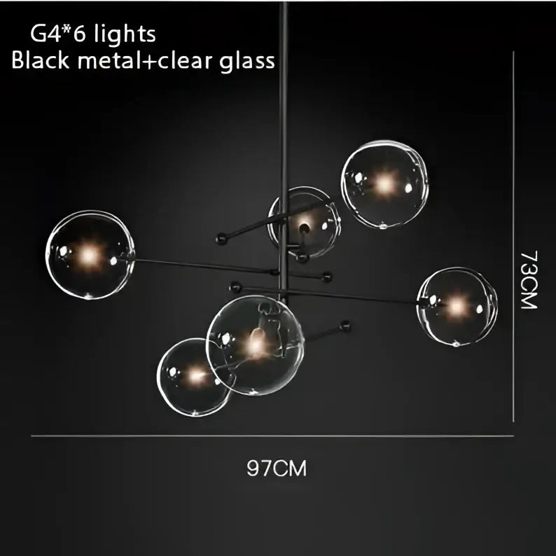 Modern gold glass bubble starburst chandelier dining room light