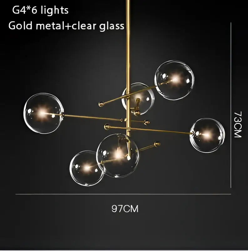 Modern gold glass bubble starburst chandelier dining room light