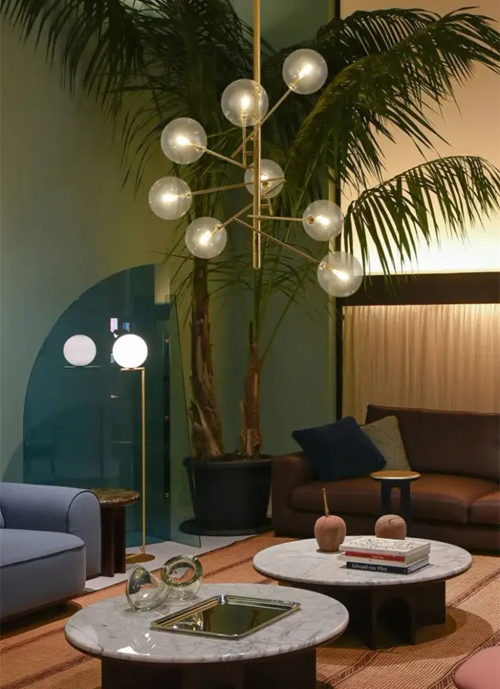 Modern gold glass bubble starburst chandelier dining room light