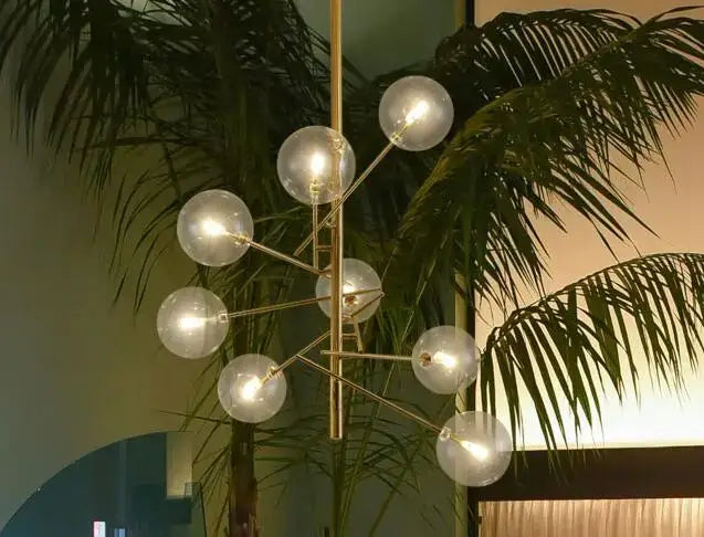 Modern gold glass bubble starburst chandelier dining room light