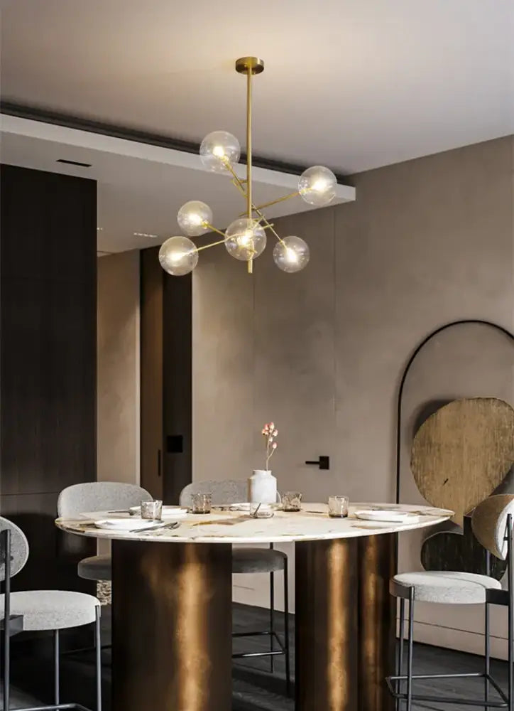 Modern gold glass bubble starburst chandelier dining room light