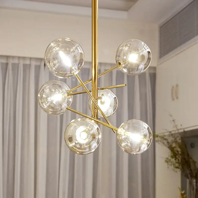 Modern gold glass bubble starburst chandelier dining room light