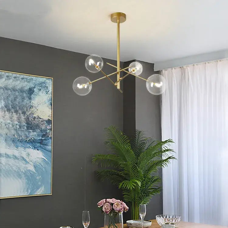 Modern gold glass bubble starburst chandelier dining room light