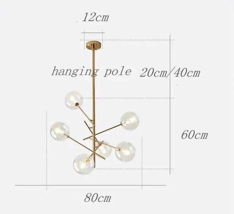 Modern gold glass bubble starburst chandelier dining room light