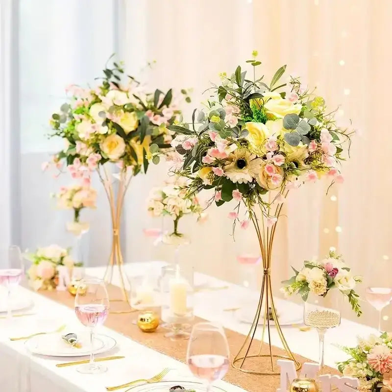Elegant gold iron flower vases wedding dining room pedestal stands