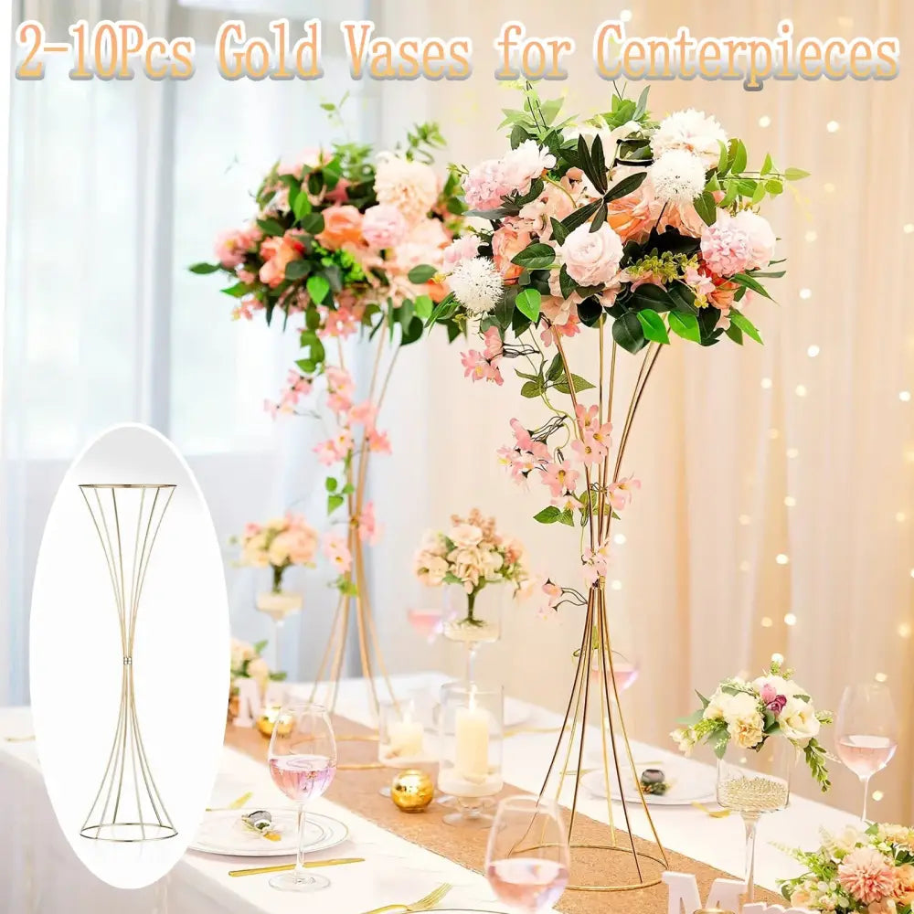 Modern gold metal trumpet flower stand vases for dining room