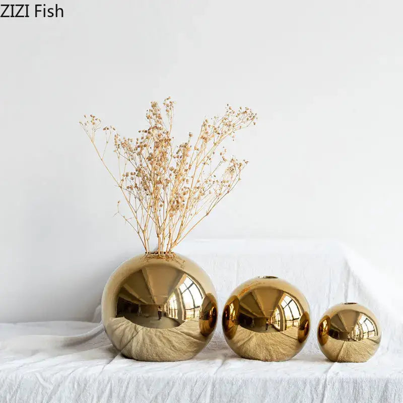 Glossy golden ball ceramic vase set living room decor