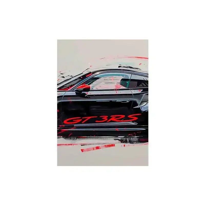 Modern black & red gt3 rs graffiti wall art living room triptych