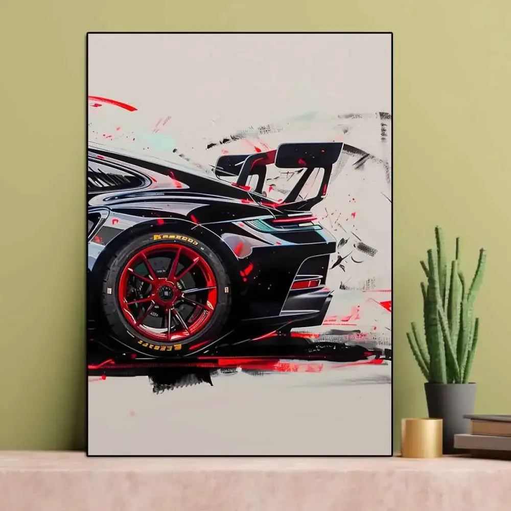 Modern black & red gt3 rs graffiti wall art living room triptych