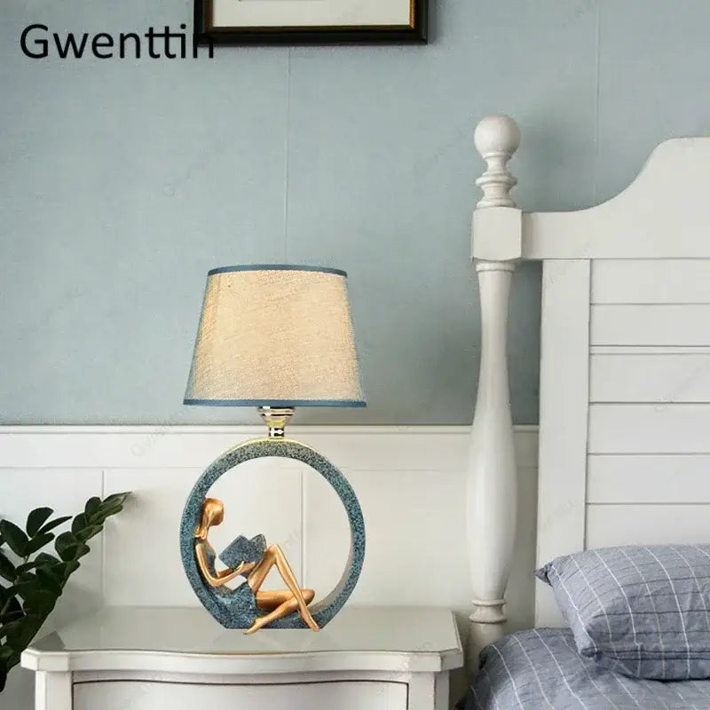 Decorbites guitar girl table lamp for bedroom reading light