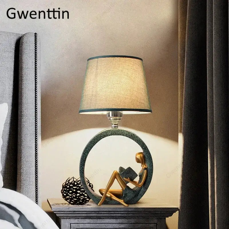 Decorbites guitar girl table lamp for bedroom reading light