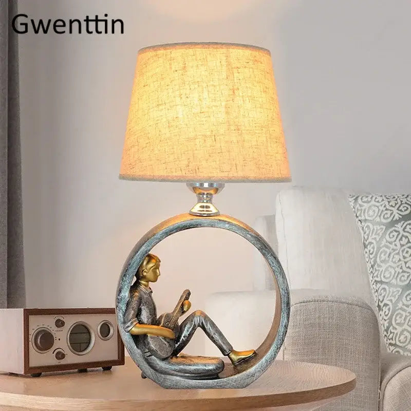 Decorbites guitar girl table lamp for bedroom reading light