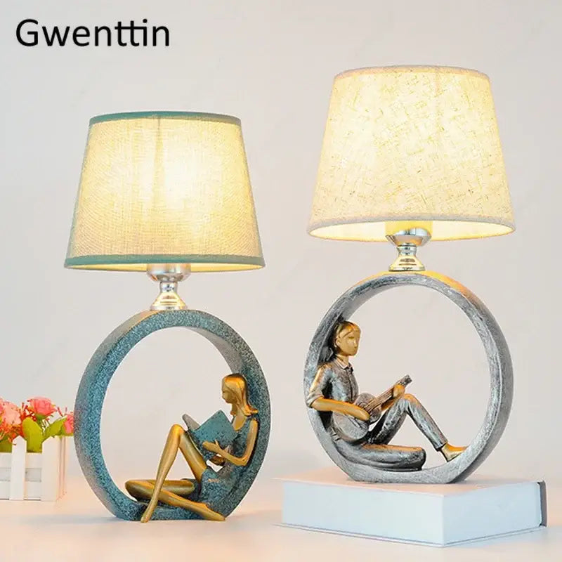 Decorbites guitar girl table lamp for bedroom reading light