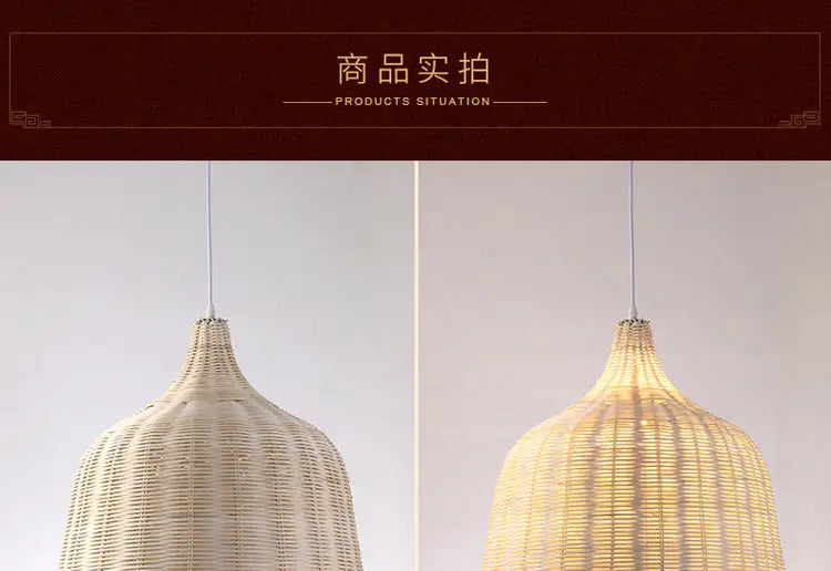 Boho natural bamboo pendant ceiling light dining room woven lamp