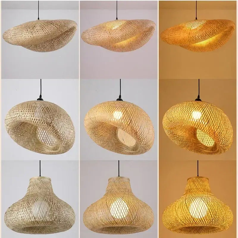 Boho natural bamboo pendant ceiling light dining room woven lamp