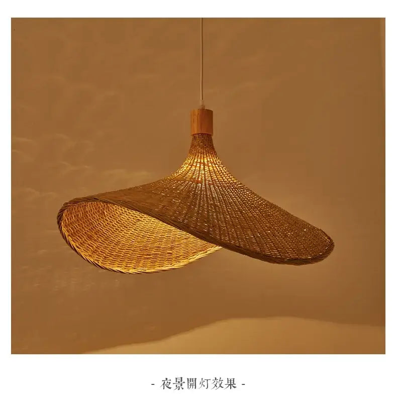 Boho natural bamboo pendant ceiling light dining room woven lamp