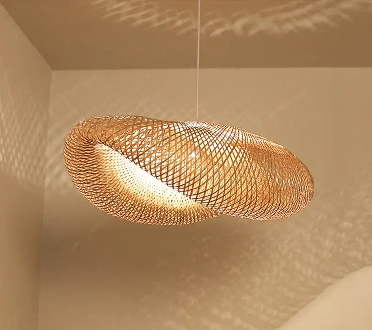 Boho natural bamboo pendant ceiling light dining room woven lamp