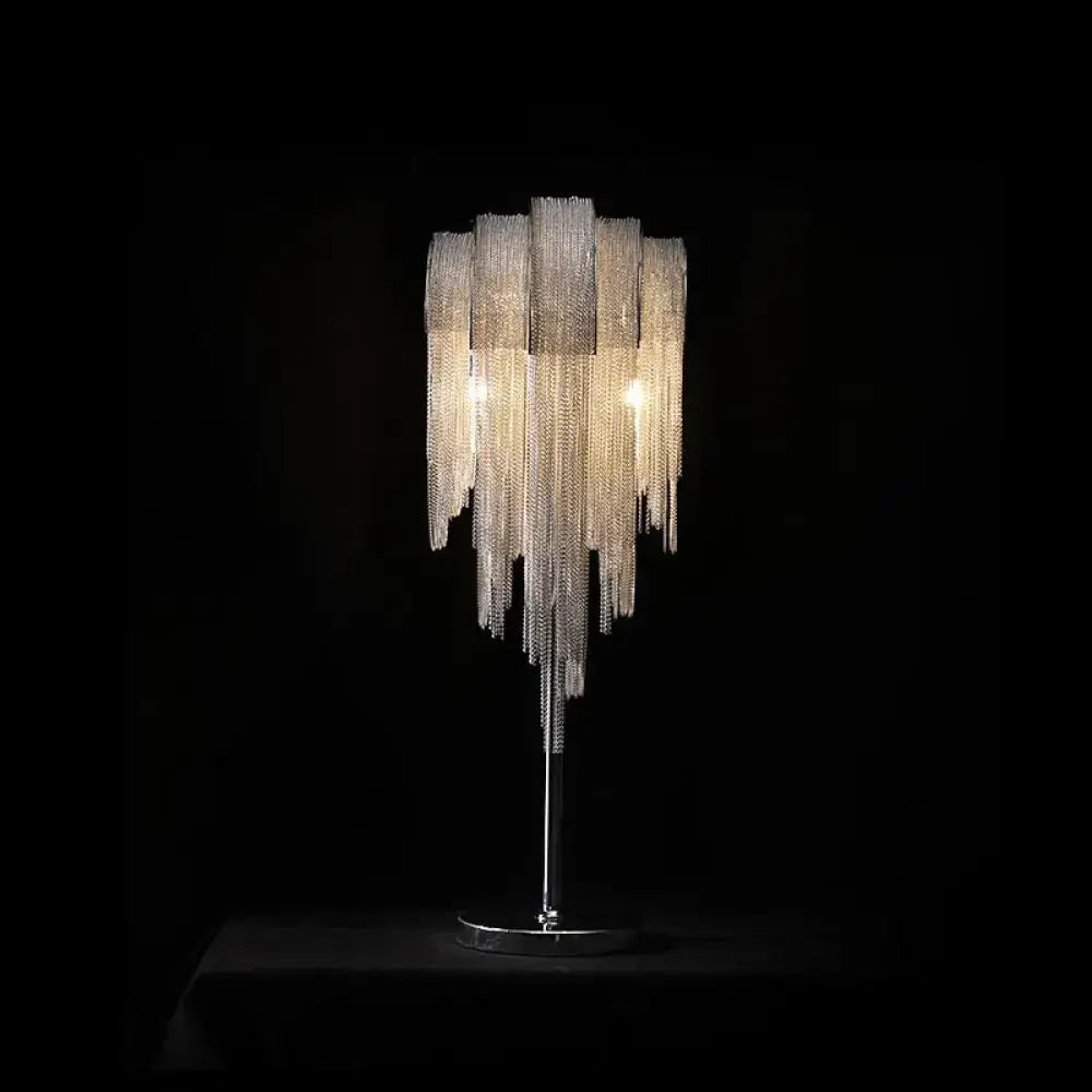 Modern silver aluminum chain tassel table light living room accent