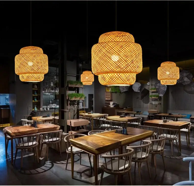 Hand-woven bamboo lantern pendant light – dining room dome chandelier