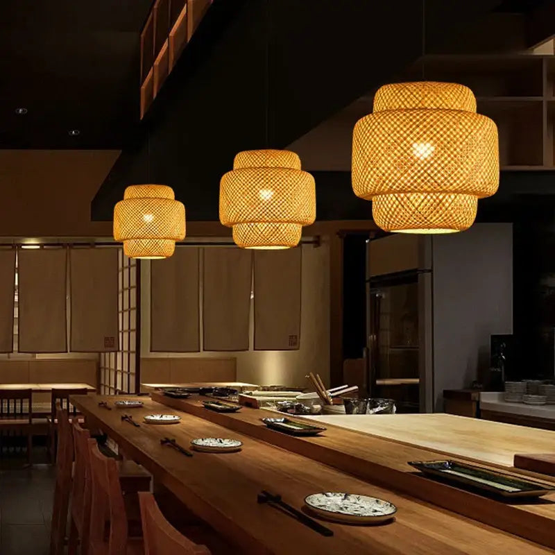 Hand-woven bamboo lantern pendant light – dining room dome chandelier