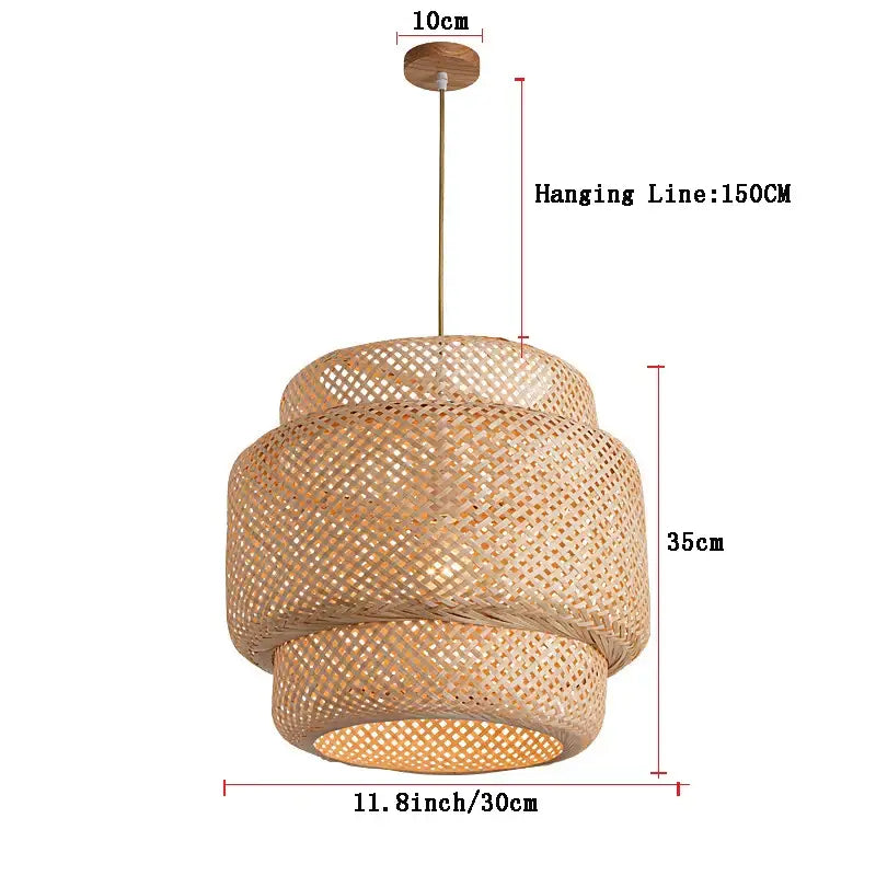 Handcrafted tiered natural bamboo pendant lamp for dining room