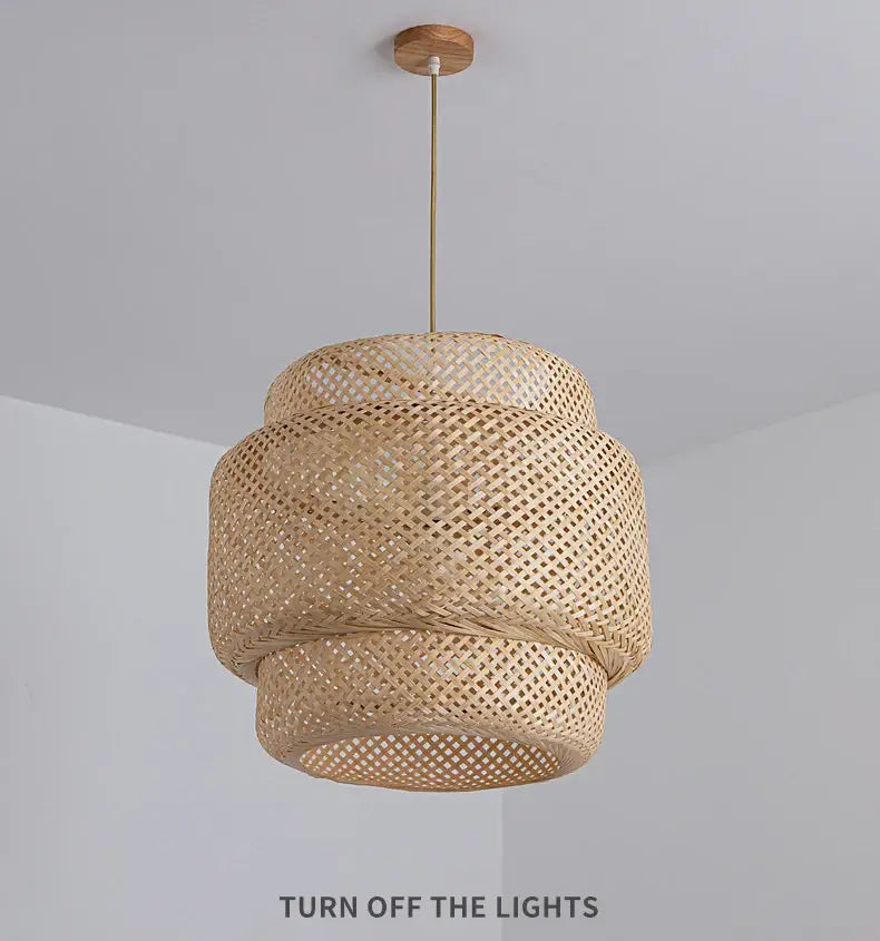 Handcrafted tiered natural bamboo pendant lamp for dining room