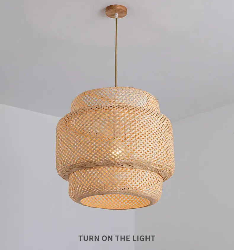 Handcrafted tiered natural bamboo pendant lamp for dining room