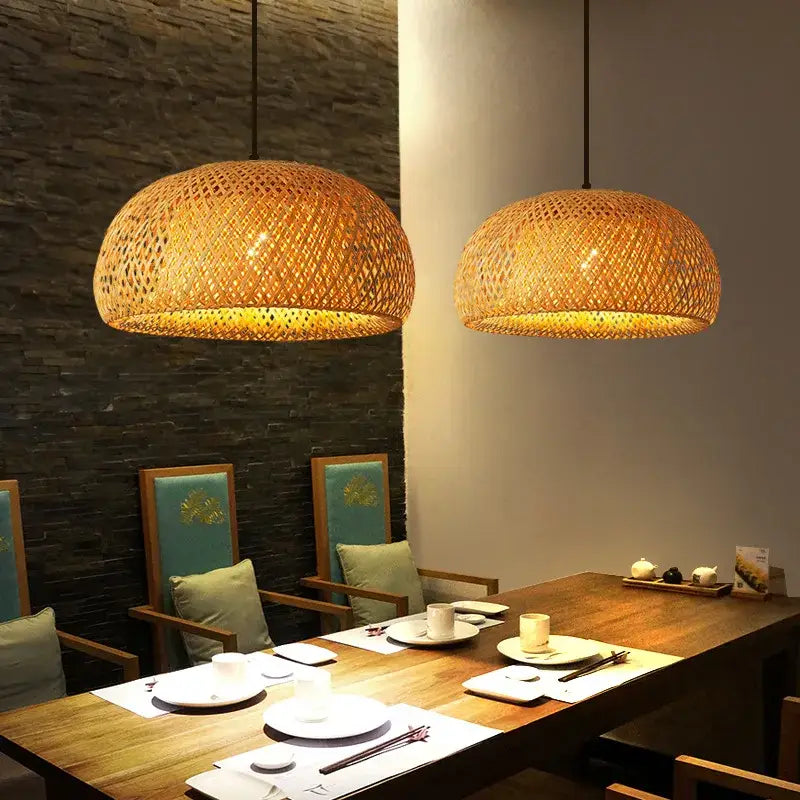 Handcrafted tiered natural bamboo pendant lamp for dining room