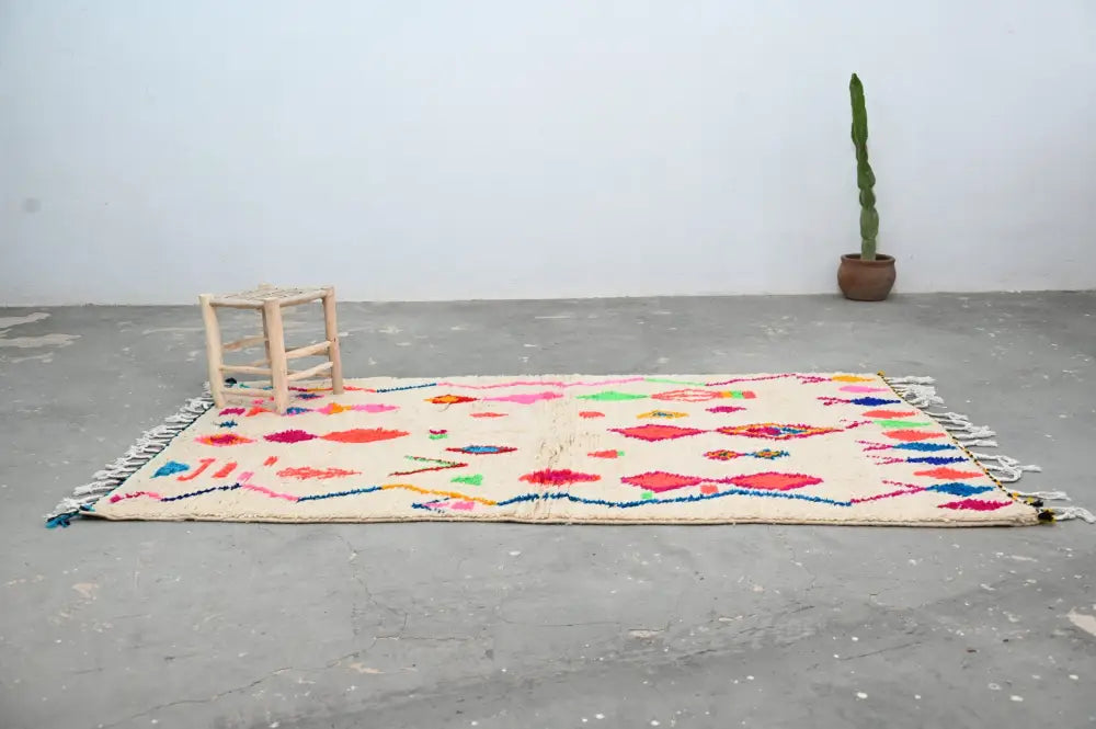 Handcrafted beige moroccan azilal rug living room geometric decor