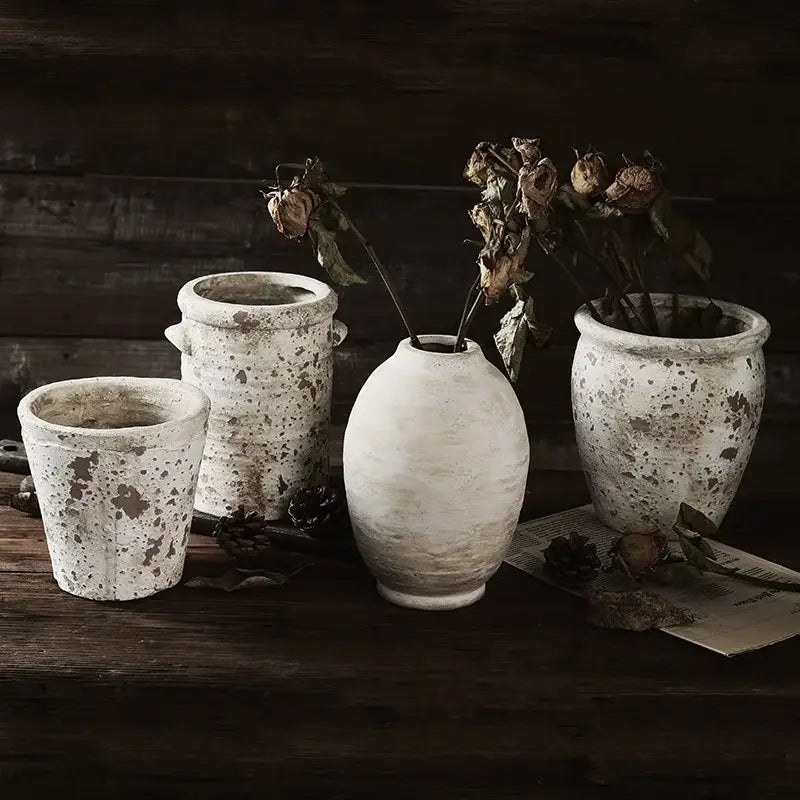 Rustic white speckled handmade ceramic vase living room decor