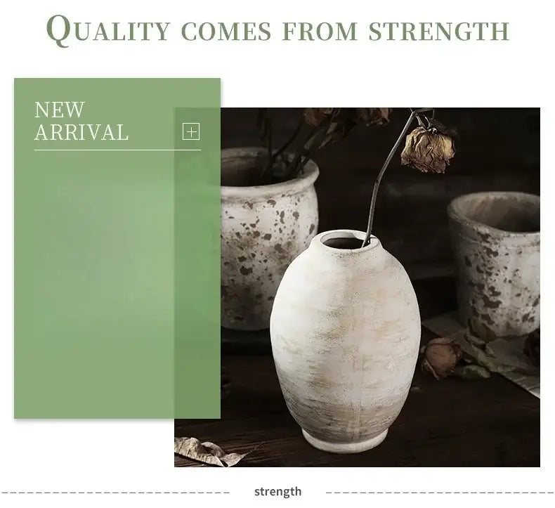 Rustic white speckled handmade ceramic vase living room decor