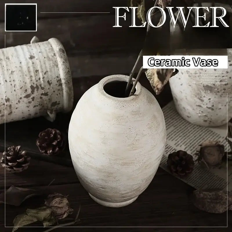 Rustic white speckled handmade ceramic vase living room decor