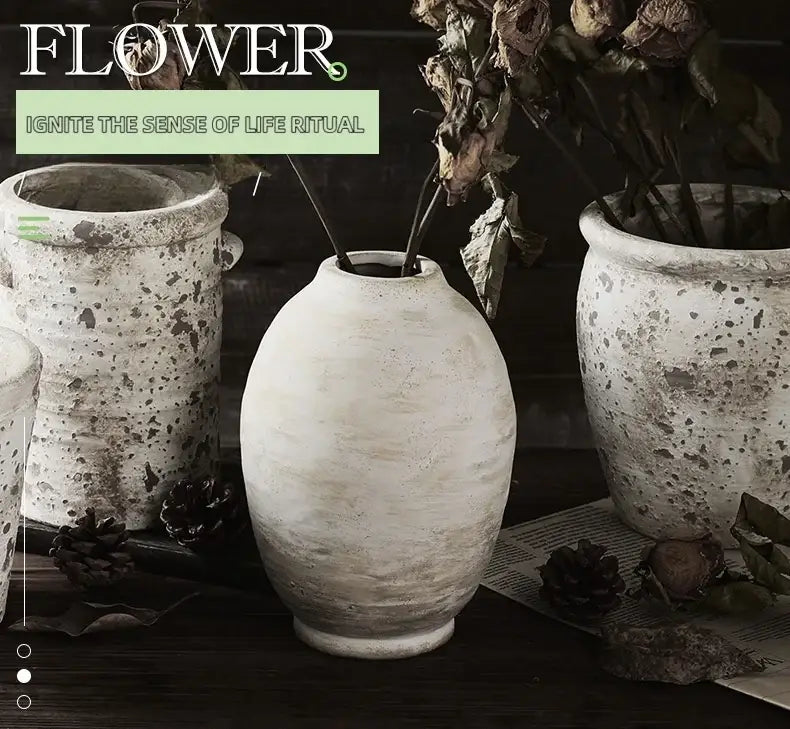 Rustic white speckled handmade ceramic vase living room decor