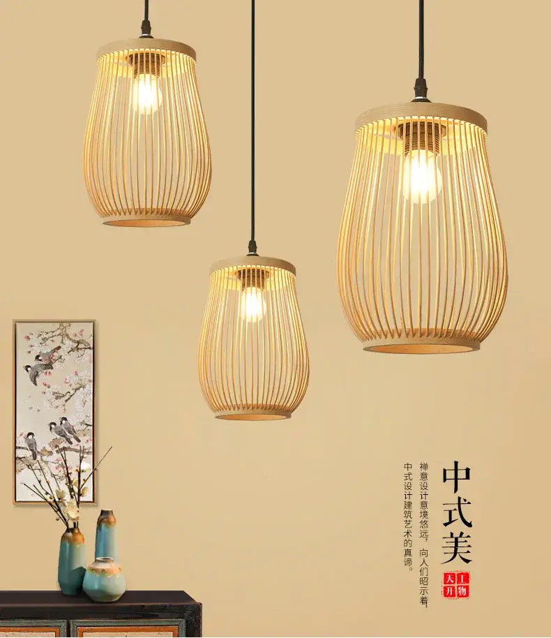 Handmade chinese rattan wicker pendant 3 light set for dining room