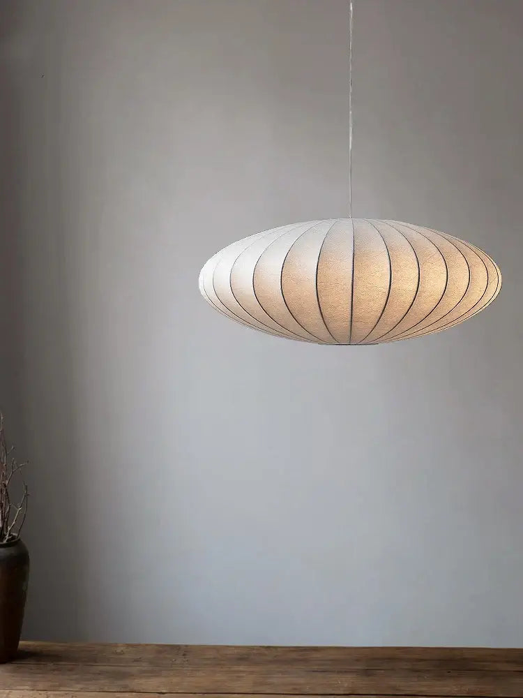 Japanese style silk chandelier – beige oval dining room pendant light