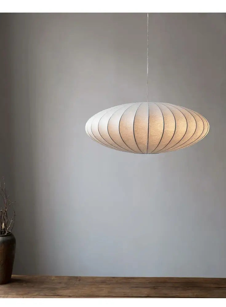 Japanese style silk chandelier – beige oval dining room pendant light